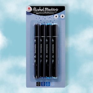 4 professional quality brush pens twin markers in shades of blue