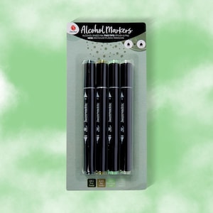 4 professional quality brush pens twin markers in shades of green