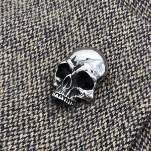 Silver Human Half Skull Lapel Pin in Solid Stainless Steel