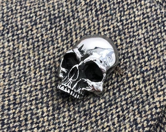 Silver Human Half Skull Lapel Pin in Solid Stainless Steel