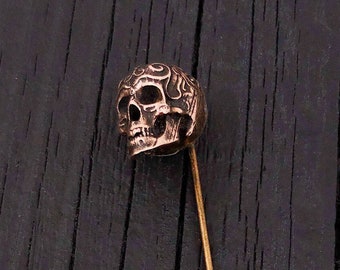 Sugar Skull Lapel Pin in Solid Bronze Day of the Dead Stick Pin