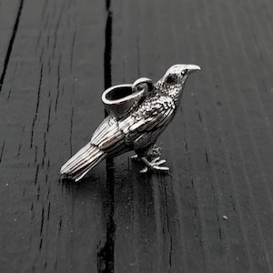 Raven Necklace Pendant: Sterling Silver - Detailed Feather Design