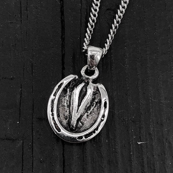 Horse Hoof Charm Pendant Necklace - Solid Hand Cast 925 Sterling Silver- Custom Personalized Engraving Available - Bridle Tack Tag Gift