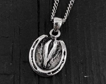 Horse Hoof Charm Pendant Necklace - Solid Hand Cast 925 Sterling Silver- Custom Personalized Engraving Available - Bridle Tack Tag Gift