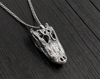American Alligator Skull Pendant Necklace - Solid Hand Cast Sterling Silver - Polished Oxidised Finish - Multiple Chain Lengths Available