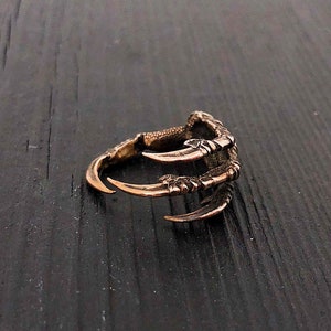 Raven Claw Talon Wrap Ring Solid Hand Cast Jewelers Bronze Sizes 6 to 12 Available Crow Foot Statement Jewelry Gift image 1