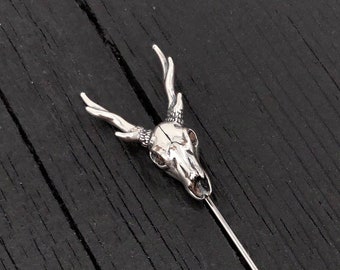 Sterling Silver Deer Skull Stick pin Cravat Pin Stag Head Stick Pin