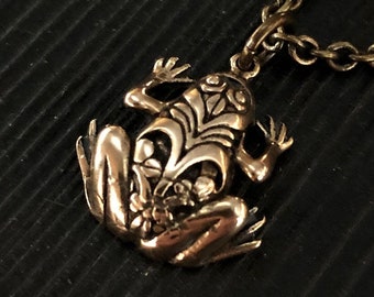 Ornate Frog Pendant Necklace in Solid Silicon Bronze - Frog Jewelry -Tree Frog Charm- Gift for Her