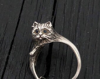 Vintage Persian Cat Ring In Solid Sterling Silver Pet Cat Ring Cat Jewelry