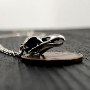 Tiny Raven Skull Charm Necklace-, Solid Hand Cast 925 Sterling Silver