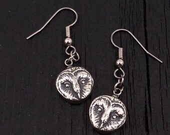 Barn Owl Earrings in Solid Sterling Silver Woodland jewelry
