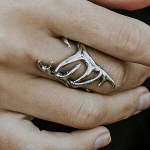 Elk Antler Ring - Sterling Silver, Rustic Nature Style