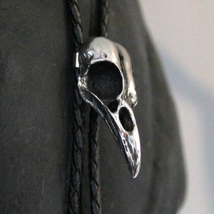 Silver Crow Bird Skull Bolo Tie Solid Cast Stainless Steel on Hand Braided Tie Unisex Suit Accessory Unique Gift for Him or Her image 5