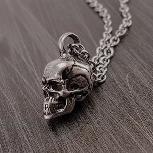 Human Skull Cremation Ash Urn Charm Pendant Necklace - Solid Cast 925 Sterling Silver - Rare Unique Unisex Bereavement Memorial Gift