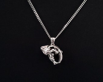 Sabre Tooth Animal Skull Charm Pendant Necklace - Solid 925 Sterling Silver - Unisex Ice Age Smilodon Inspired Jewelry Gift