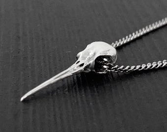 Sterling Silver Ruby-Throated Hummingbird Skull Charm Necklace