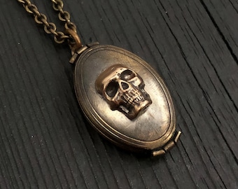 Bronze Human Skull Double Locket Necklace  Locket Gold Antique Charm Photo
