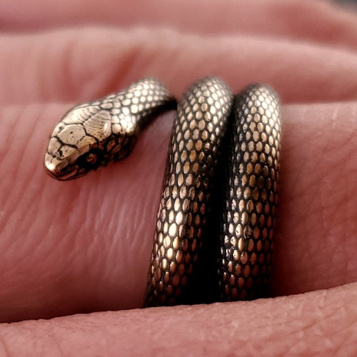 Colubrid Snake Wrap Ring - Unisex -  Serpent Jewelry Gift - Solid Hand Cast Jewelers Bronze - Oxidised Polished Finish - Sizes 4 to 11