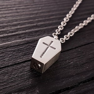 Coffin Cremation Ash Urn Charm Pendant Necklace - Silver Plated White Bronze Casket - Rare Unique Unisex Bereavement Memorial Gift Pet Loss