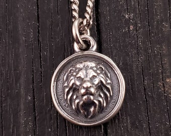 African Lion Charm Necklace - Solid 925 Sterling Silver - Courage Strength Gift for Her - Multiple Chain Options - Free Engraving