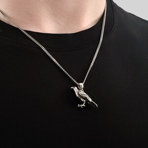 Silver Standing Raven Necklace Charm Pendant in Solid Hand Cast 925 Sterling Silver - Standing Crow Bird Unisex Nature Jewelry Gift