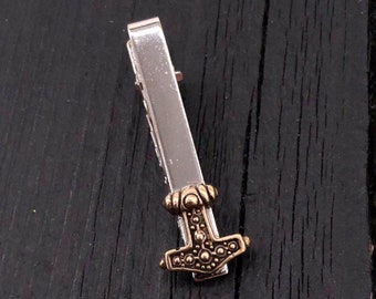 Thors Hammer Tie Clip in Solid Bronze - Mjolnir Tie Bar Clasp Unisex Viking Gift