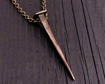 Nail Pendant Necklace Casket Nail Vampire Necklace Gothic Jewelry Builder Necklace Unique Jewelry Handcrafted  Bronze