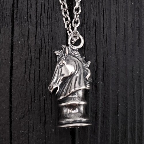Chess Knight Cremation Ash Urn Charm Pendant Necklace - Silver Plated White Bronze Horse Head - Rare Unique Unisex Bereavement Memorial Gift