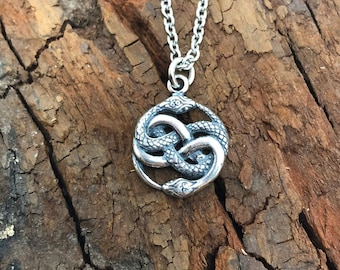Auryn Ouroboros Pendant Necklace - Solid Cast .925 Sterling Silver - Never Ending Story Serpent Snake Infinity Knot - Unisex Jewelry Gift