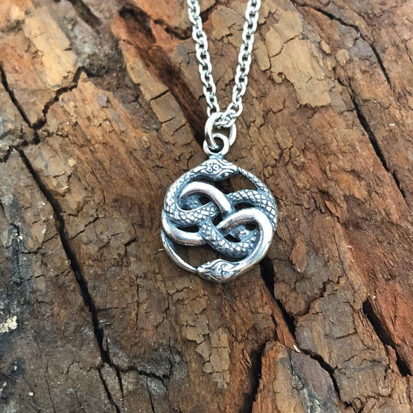 Auryn Ouroboros Pendant Necklace - Solid Cast .925 Sterling Silver - Serpent Snake Infinity Knot - Unisex Jewelry Gift