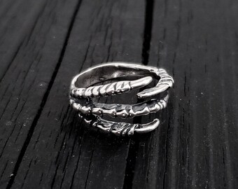 Bird Claw Talon Wrap Ring - Solid Hand Cast 925 Sterling Silver - Unique Statement Ring - Crow Raven Unisex Gift - Sizes 4.5 to 11