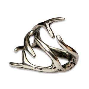 Deer Antler Wrap Ring in Solid Bronze or 925 Sterling Silver Sizes 3.5 to 9 Unisex Woodland Animal Statement Gift image 3