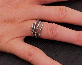 Bird Claw Talon Wrap Ring - Solid Hand Cast 925 Sterling Silver - Unique Statement Ring - Crow Raven Unisex Gift - Sizes 4.5 to 11