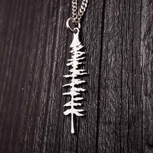 Spruce Tree Silhouette Charm Sitka Pendant Necklace Solid Cast 925 Sterling Silver