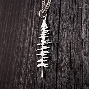 Silver Spruce Tree Silhouette Charm Sitka Pendant Necklace Solid Cast 925 Sterling Silver Polished Finish - Multiple Chain Lengths Available