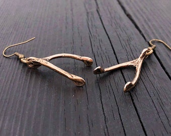 Bronze Wish Bone Earrings Small Wish bone Gift for Her