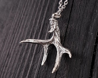 Blacktail Deer Antler Pendant Necklace - Solid Cast 925 Sterling Silver- Woodland Forest Animal Jewelry - Unisex Gift