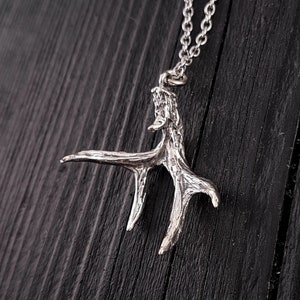 Blacktail Deer Antler Pendant Necklace Solid Cast 925 Sterling Silver Woodland Forest Animal Jewelry Unisex Gift image 1