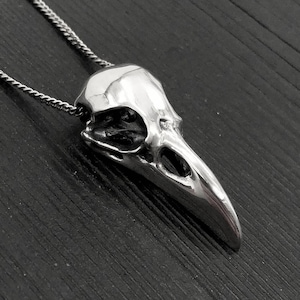 Sterling Silver Raven Skull Necklace - 3D Raven Skull Pendant, Solid Sterling Silver, Perfectly Proportioned, Handmade Jewelry