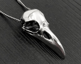 Sterling Silver Raven Skull Necklace - 3D Raven Skull Pendant, Solid Sterling Silver, Perfectly Proportioned, Handmade Jewelry