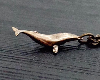 Breaching Humpback Whale Charm Pendant Necklace  in Solid Bronze