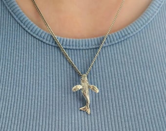 Humpback Whale Charm Pendant Necklace - Solid 925 Sterling Silver - Fine Detail - Multiple Chain Options