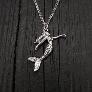 Mermaid Charm Pendant Necklace - Solid Hand Cast 925 Sterling Silver - Three Dimensional Detail - Multiple Chain Options - Jewelry Gift