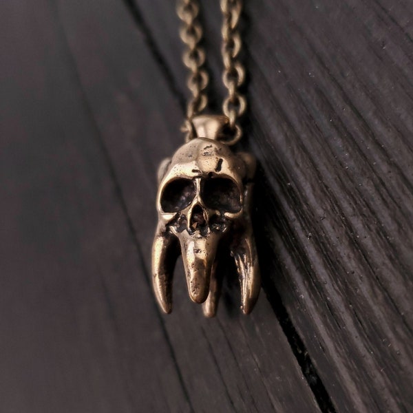 Skull Molar Charm Pendant Necklace - Solid Hand Cast Bronze - Oxidized Polished Finish - Pirate Tooth - Gift for Him or Her - Last One