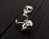 Silver Human Skull Cufflinks - Silver Plated Bronze - Polished Oxidized Finish - Unisex Suit Accessory Gift for Him or Her