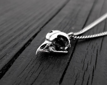 Owl Skull Charm Pendant Necklace - Solid Hand Cast 925 Sterling Silver - Polished Oxidized Finish - Multiple Chain Options - Unisex Owl Gift