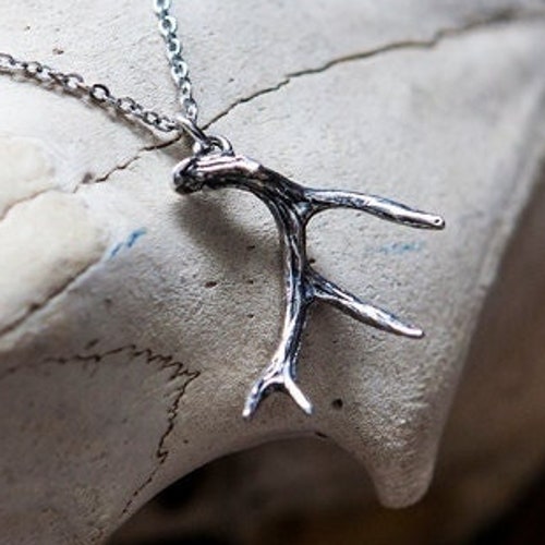 Deer Antler Pendant Necklace - Silver Plated White Bronze - Hand Polished Finish - Whitetail Stag Horn Jewelry - Multiple Chain Lengths