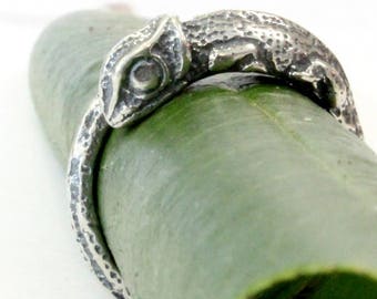 Baby Chameleon Wrap Ring - Solid Sterling Silver - Lizard Animal Wildlife Fashion Jewelry