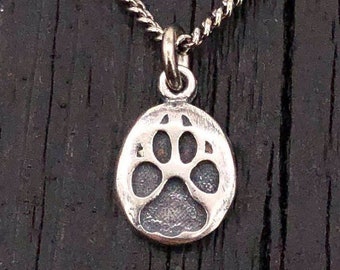 Tiny Wolf Track Necklace in Sterling Silver Wolf Paw Track Pendant Necklace Charm