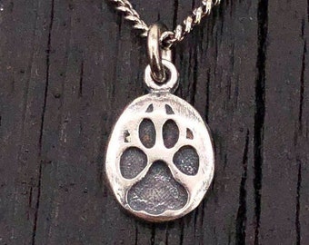 Tiny Dog Track Necklace in Sterling Silver Pet Canine Paw Track Pendant Necklace Charm